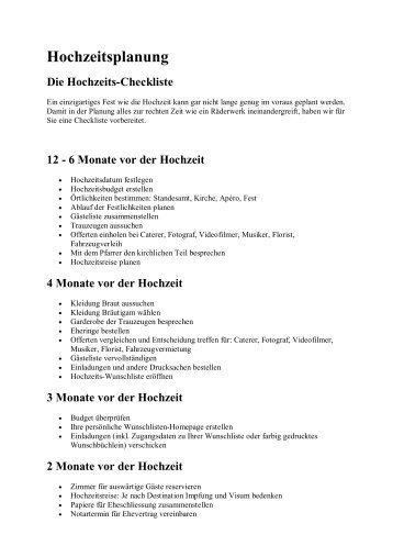 checkliste hochzeitsplanung