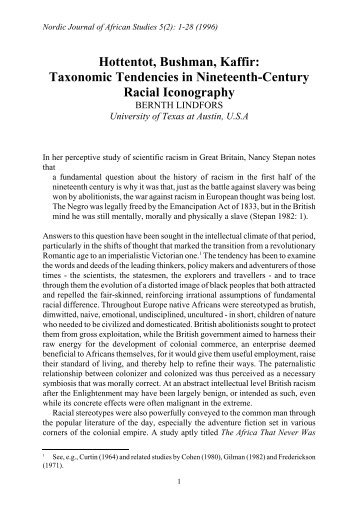 Hottentot, Bushman, Kaffir: Taxonomic Tendencies in Nineteenth