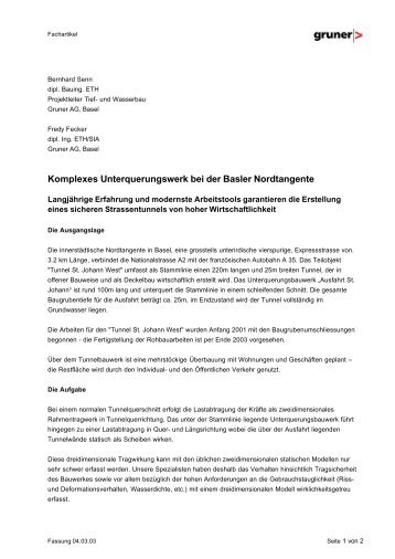 Komplexes Unterquerungswerk bei Basler Nordtangente - Gruner AG