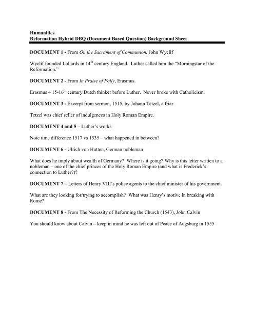 (Document Based Question) Background Sheet DOCUMENT 1