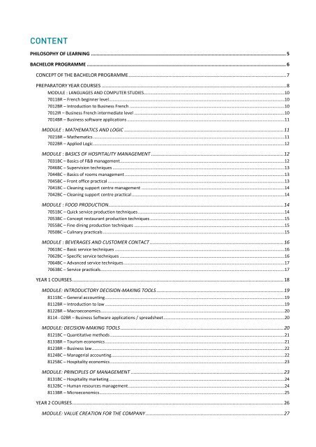 EHL Course Catalogue 2011-2012 - Ecole Hôtelière de Lausanne