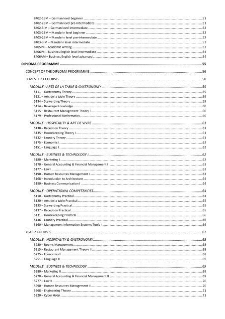 EHL Course Catalogue 2011-2012 - Ecole Hôtelière de Lausanne