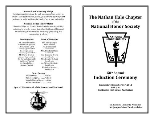 The Nathan Hale Chapter National Honor Society Induction Ceremony