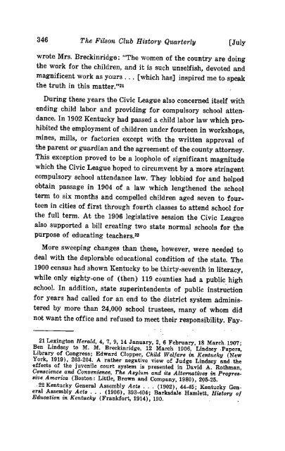 The Lexington Civic League: Agent of Reform, 1900 - The Filson ...