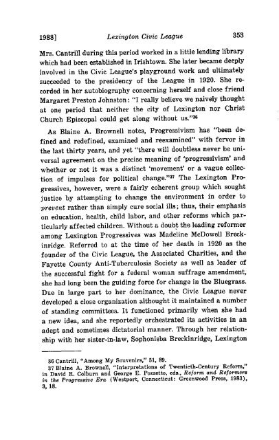 The Lexington Civic League: Agent of Reform, 1900 - The Filson ...