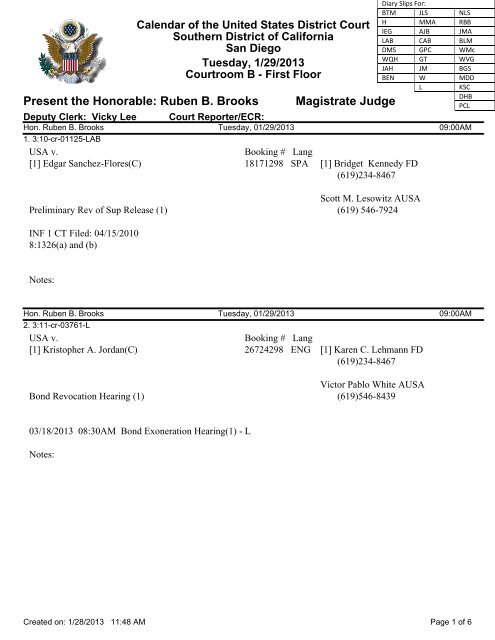 Present the Honorable: Ruben B. Brooks Magistrate Judge