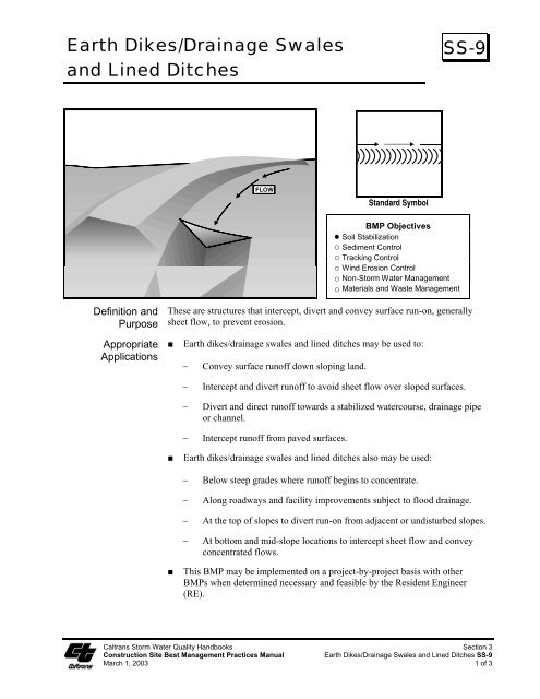 Earth Dikes/Drainage Swales and Lined Ditches SS-9 - Caltrans