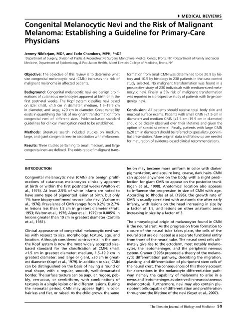 Congenital Melanocytic Nevi and the Risk of Malignant Melanoma ...