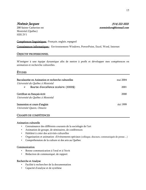 Curriculum vitae et lettre de motivation Guide pratique - UQAM