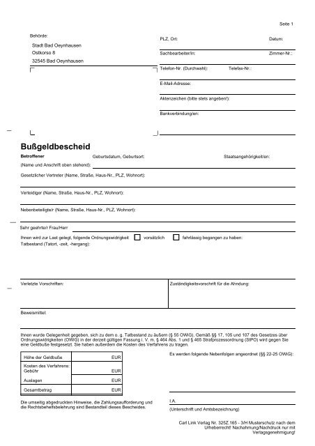 Bussgeldbescheid Bad Oeynhausen