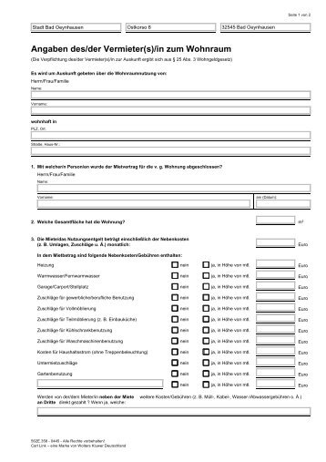 Angaben des/der Vermieter(s)/in zum Wohnraum - Bad Oeynhausen