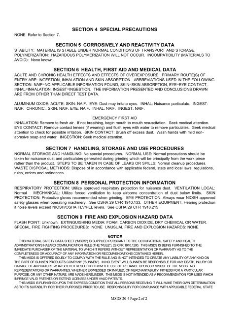 MATERIAL SAFETY DATA SHEET - Sunnen