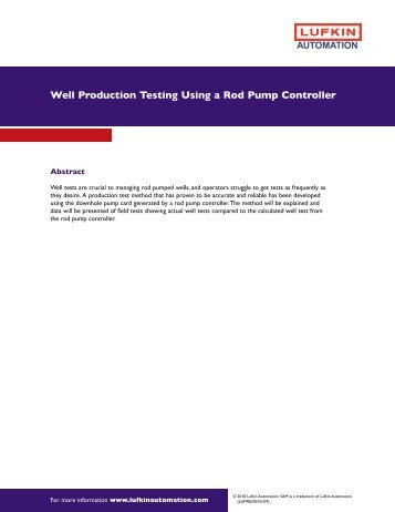 Well Production Testing Using a Rod Pump ... - Lufkin Industries