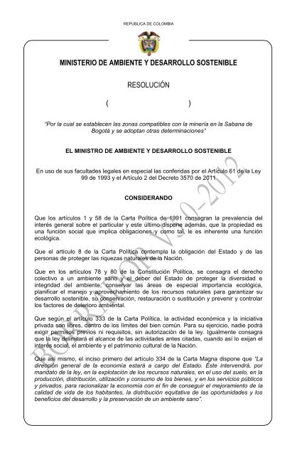 MINISTERIO DE AMBIENTE Y DESARROLLO SOSTENIBLE RESOLUCIÓN ( )