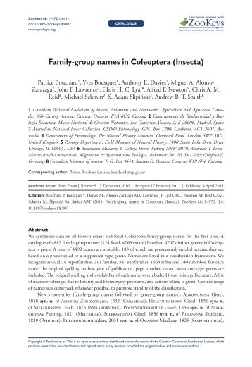 Family-group names in Coleoptera (Insecta) - Pensoft Publishers