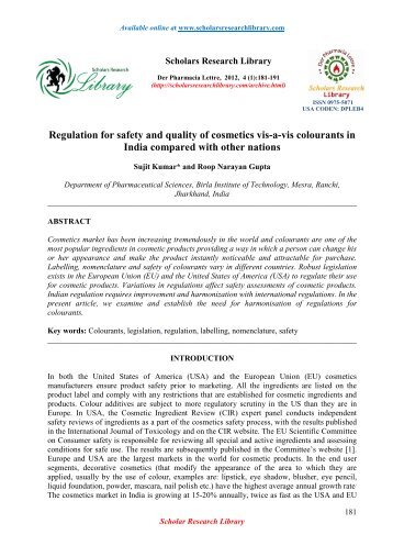 Regulation for safety and quality of cosmetics vis - Scholars ...