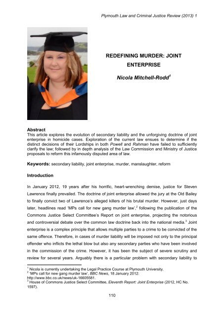 REDEFINING MURDER: JOINT ENTERPRISE Nicola Mitchell-Rodd