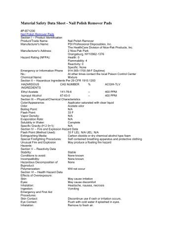 Material Safety Data Sheet - Nail Polish Remover Pads - QuickMedical