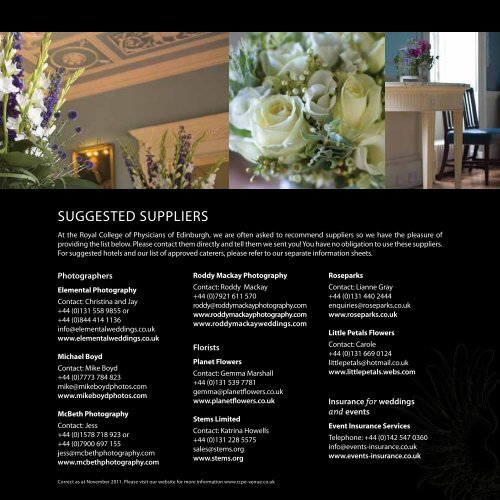 SUGGESTED SUPPLIERS - RCPE Venue SUGGESTED SUPPLIERS - RCPE Venue