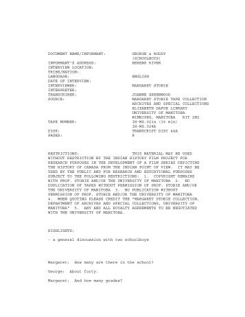DOCUMENT NAME/INFORMANT: GEORGE & RODDY ... - DSpace
