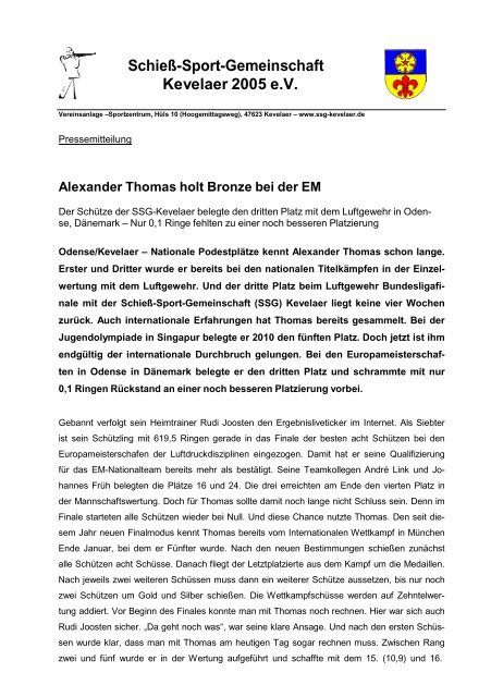 Alexander Thomas holt Bronze bei der  EM - SSG Kevelaer