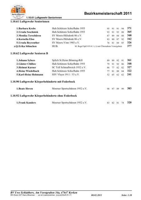 Ergebnisse Bezirksmeisterschaft 2011 - SSG Kevelaer