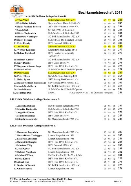 Ergebnisse Bezirksmeisterschaft 2011 - SSG Kevelaer