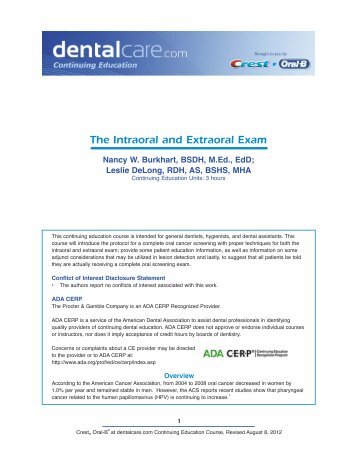 CE337 - The Intraoral and Extraoral Exam - DentalCare.com