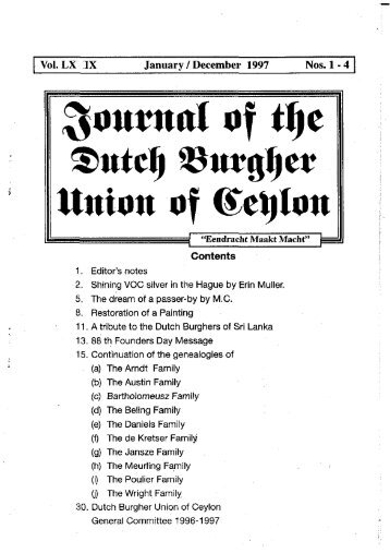 ^uiuiiiil of tl)e Union of ©etylon - Dutch Burgher Union of Ceylon