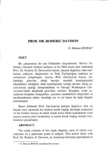 PROF. DR. RODERIC DAVISON - Ankara Üniversitesi Dergiler ...