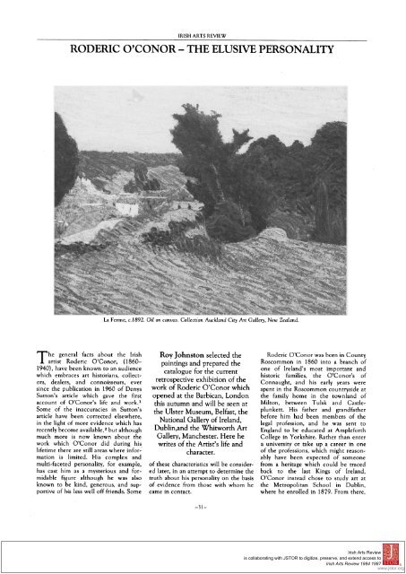 roderic o'conor the elusive personality - Irish Arts Review
