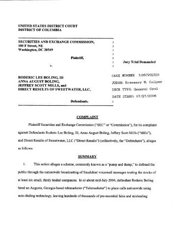 SEC Complaint: Roderic Lee Boling, III, Anna August Boling, Jeffery ...