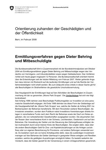 Ermittlungsverfahren gegen Dieter Behring und Mitbeschuldigte