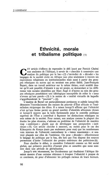 Ethnicité, morale et tribalisme politique - Politique Africaine