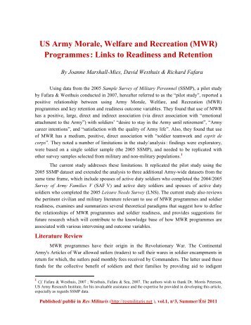 US Army Morale, Welfare and Recreation (MWR ... - Res militaris