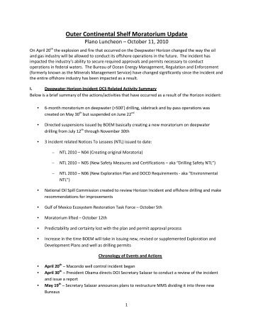 Outer Continental Shelf Moratorium Update - OCS BBS