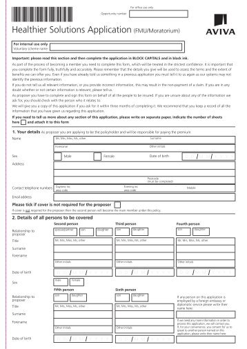 Healthier Solutions Application (FMU/Moratorium) - Aviva