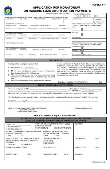 Hqp -hlf -047 application for moratorium on housing - Pag-IBIG