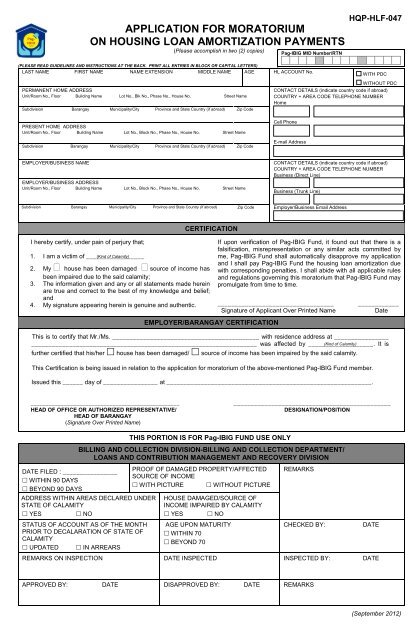 Hqp -hlf -047 application for moratorium on housing - Pag-IBIG