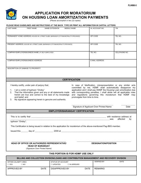 FLH060-5 Application for Moratorium on HL Amortization ... - Pag-IBIG