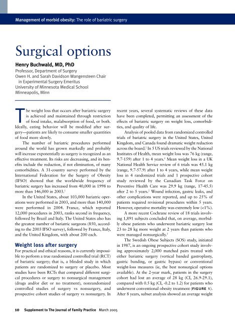 Management of morbid obesity - The Journal of Family Practice