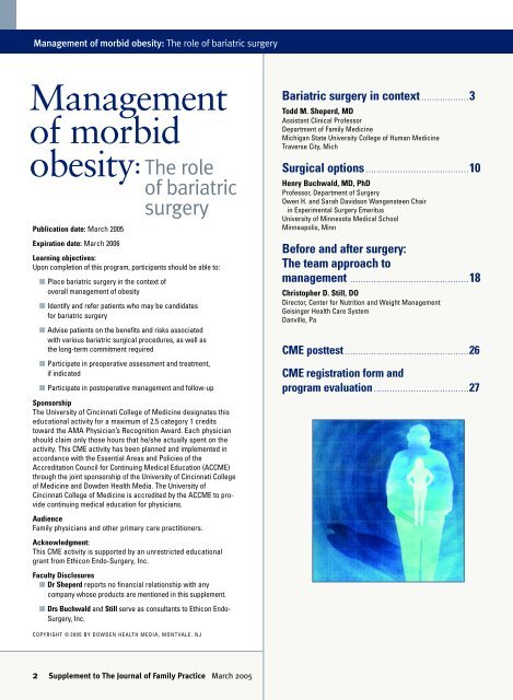 Management of morbid obesity - The Journal of Family Practice