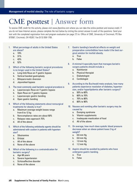 Management of morbid obesity - The Journal of Family Practice