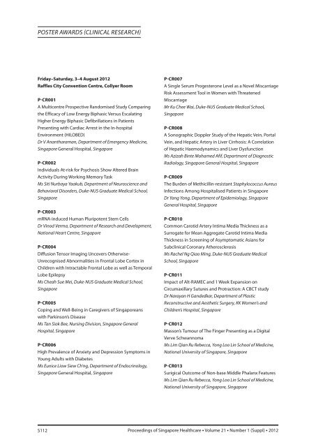 PoSTER AWARDS (CLiNiCAL RESEARCH) - SingHealth Academy
