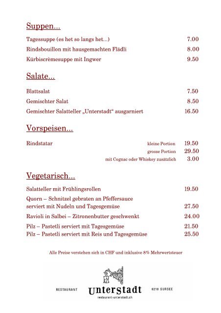 Speisekarte - restaurant-unterstadt.ch
