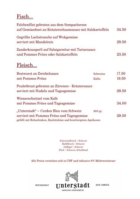 Speisekarte - restaurant-unterstadt.ch