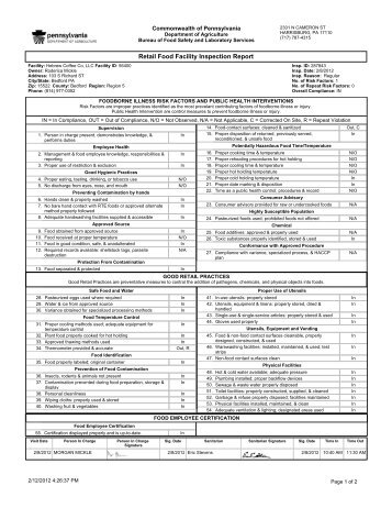 Retail Food Facility Inspection Report - The Altoona Mirror