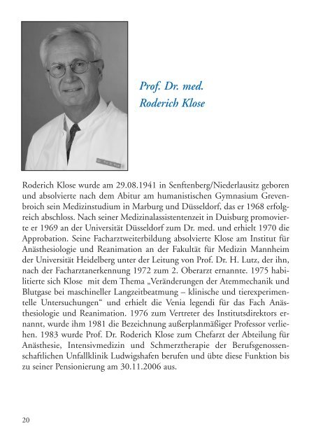 DGAI-Ehrennadel Gold 2007: Prof. Dr. med. Roderich Klose