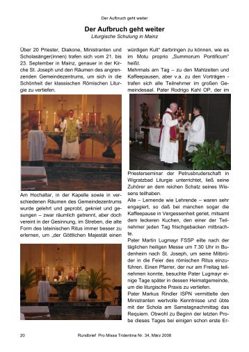 Liturgische Schulung in Mainz - Pro Missa Tridentina