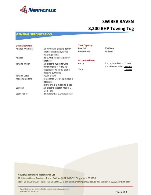 SWIBER RAVEN 3,200 BHP Towing Tug - Swiber Holdings Limited